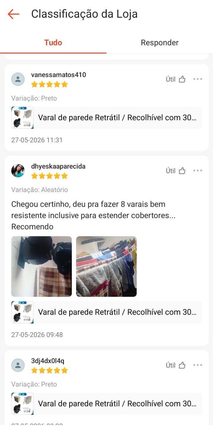 Print de avaliação do varal retrátil EBA PLAST na Shopee
